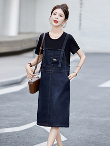 收腰背带裙女2025夏季新款韩版宽松洋气小个子牛仔连衣裙图片