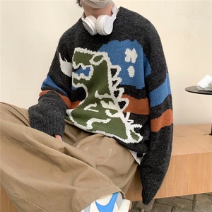 时尚套头宽松针织衫圆领秋季毛衣喷火龙毛衣M644P40
