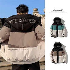新款冬季羽绒服男士潮牌拼接帅气衣服短款冬装加厚外套男612-P100，男装羽绒服，星座1210B