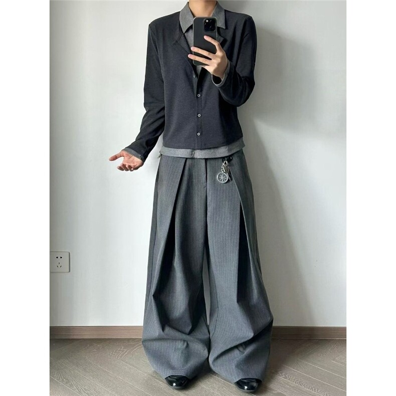 9102-P712025春季新款假两件拼接衬衫领撞色长袖T恤女显瘦,男装T恤,电商B323A