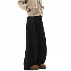 美式复古弯刀裤男阔腿宽松黑色丹宁牛仔裤2XZ502-K793-P65控89，男装牛仔裤，星座502