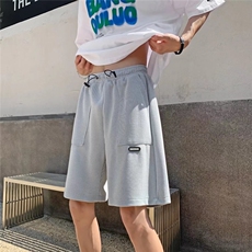 夏季休闲短裤男ins潮牌纯色简约撞色拼接宽松直筒垂感五分运动裤，男装牛仔裤，四季星座505