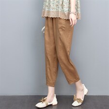 2024新款舒适透气亚麻裤女宽松显瘦九分裤夏季薄款休闲裤，女装休闲裤，悦见她