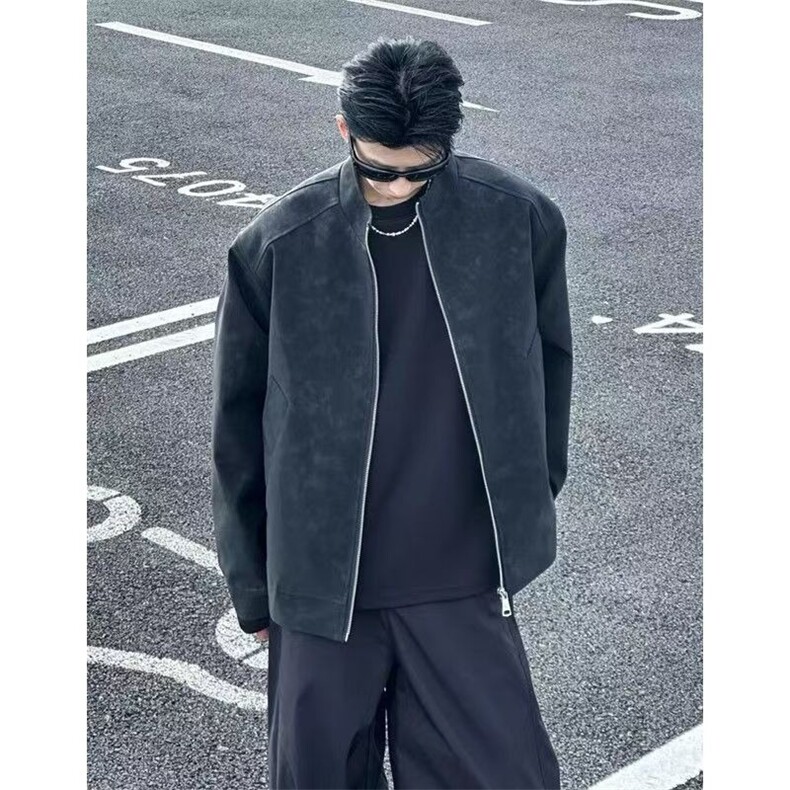飞行夹克立领拼接美式高街短款棒球服男春秋潮牌pu皮外套,男装夹克,星座1210-1
