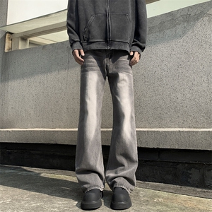 烟灰牛仔裤男秋冬款美式痞帅高级感裤子宽松直筒微喇裤N2106-P48图片