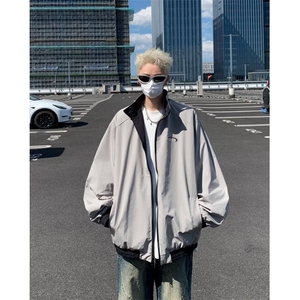常规长袖方领立领秋季宽松双面穿三条杠外套男潮新款W9323/P68图片