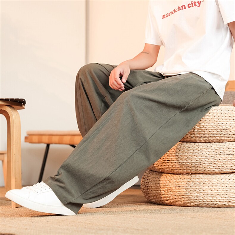 8XL-M亚麻弯刀裤直筒阔腿裤子男夏季宽松大码运动灯笼裤KZ068P60图片