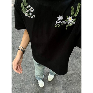 网图有货 美式花卉刺绣短袖T恤男女潮牌设计复古夏季体恤A414-P35图片