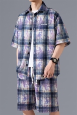 2025夏季新款无影墙大码冰丝短袖衬衫套装M-5XHQ25469-P55，男装衬衫，电商A022