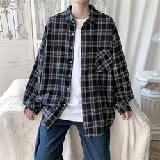 衬衫男2025春季新款港风大码宽松长袖磨毛格子衬衣CS37-P38，男装衬衫，星座214-3