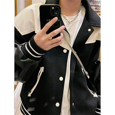 黑白拼接短款外套飞行员夹克高级感痞帅棒球服JK167特P58，男装夹克，星座908-1