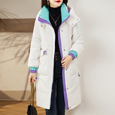 现货90白鸭绒羽绒服女连帽新款长款面包服时尚宽松休闲保，女装羽绒服，贵人树