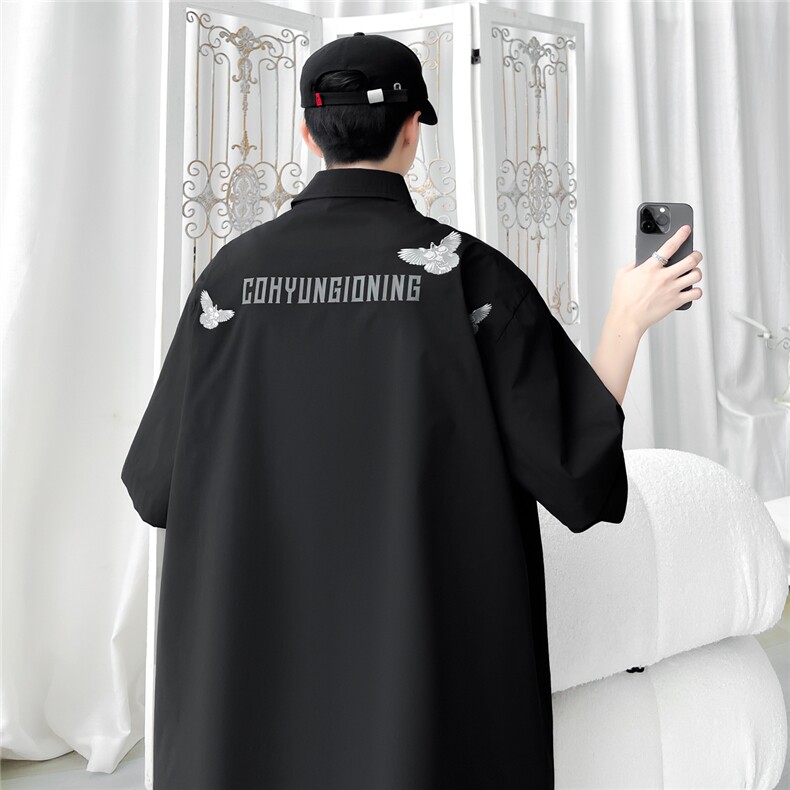 2025夏装飞鹰印花短袖衬衫男夏季宽松休闲半袖衬衣CS608-特P40,男装衬衫,电商A006