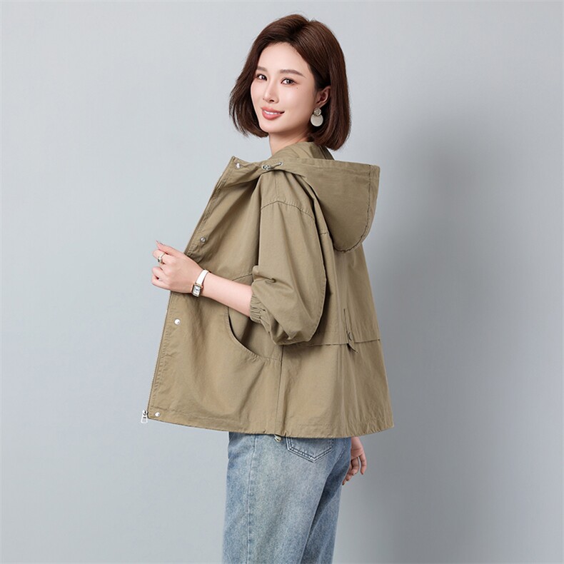 2026春新款纯棉风衣外套短款休闲连帽百搭休闲大码宽松女上衣，女装风衣，秋牧寒烟