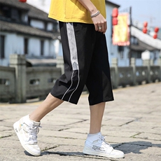 2021夏季新款男士青春流行侧边字母印花七分裤，男装休闲裤，电商A128