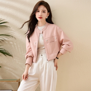 现货复古短款皮衣外套女2024春秋新款PU皮机车服秋季女式皮夹克图片