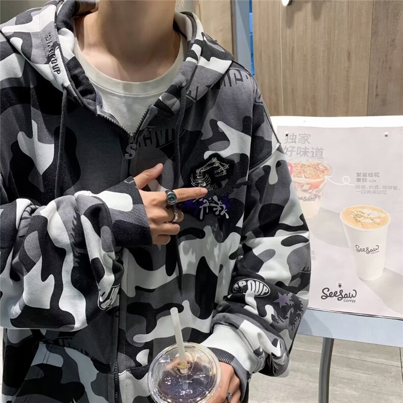 高街卫衣男韩版潮流连帽迷彩痞子帅2023秋冬ins宽松外套WB156-P58图片