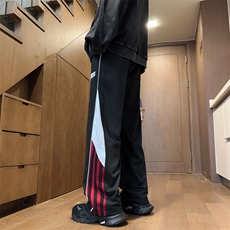 裤子男款秋季条纹撞色拼接运动卫裤美式高街宽松直筒阔腿休闲长裤，男装休闲裤，星座410-7