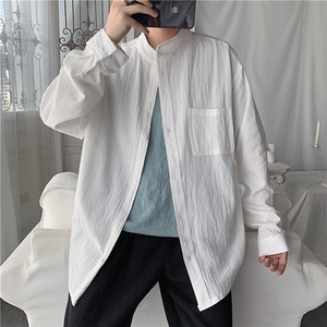 C1061/P28秋装货足新款男士纯色长袖立领衬衣男士韩版大码衬衫男图片