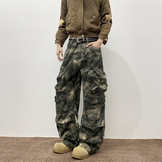 美式复古多口袋迷彩裤潮流休闲设计感宽松牛仔裤，男装牛仔裤，星座410-6（原星座1304-1）