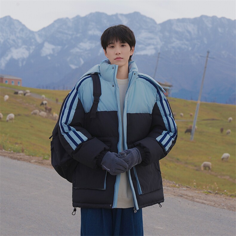 现货抖音得物供视频三防加厚羽绒拼接织带连帽棉衣外套棉服MY8085,男装棉衣,电商A486