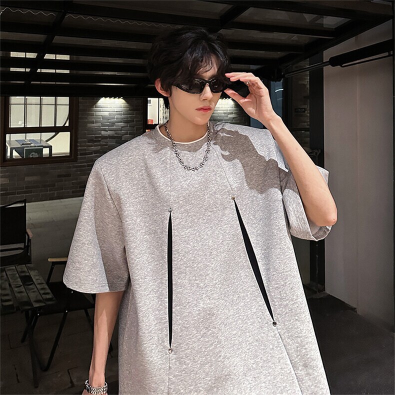 2025新款撞色T恤男美式宽松重磅高密罗口圆领短袖A210A-TX28-P30，男装T恤，电商A210A