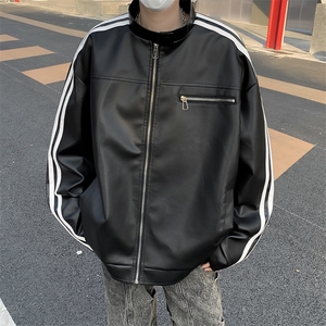 秋冬修身立领皮衣休闲机车夹克外套潮男网红情侣时尚防风上衣图片