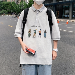 PL57043-P35 翻领短袖polo衫男大码胖子半袖t恤男有领保罗衫 模特图片