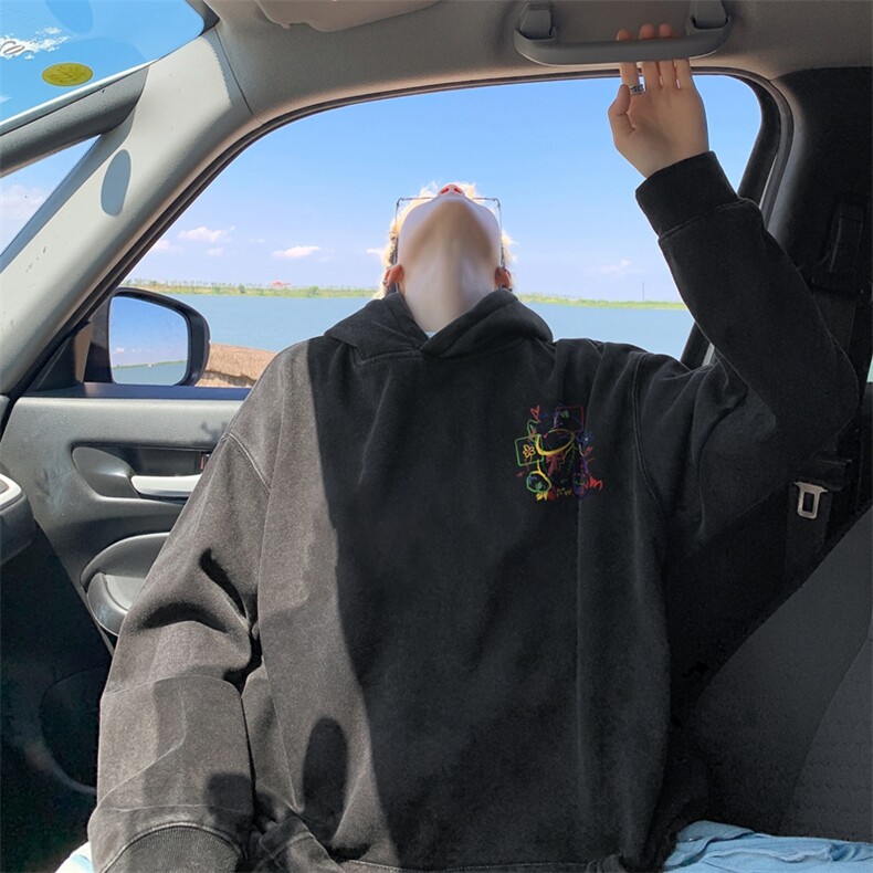 重磅水洗纯棉连帽卫衣男秋季潮牌猫咪印花松弛感宽松休闲上衣外套,男装卫衣,星座517A-2