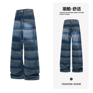 B221 美式ins高街暗黑个性重工艺直筒牛仔裤LK26645-特P46控78图片