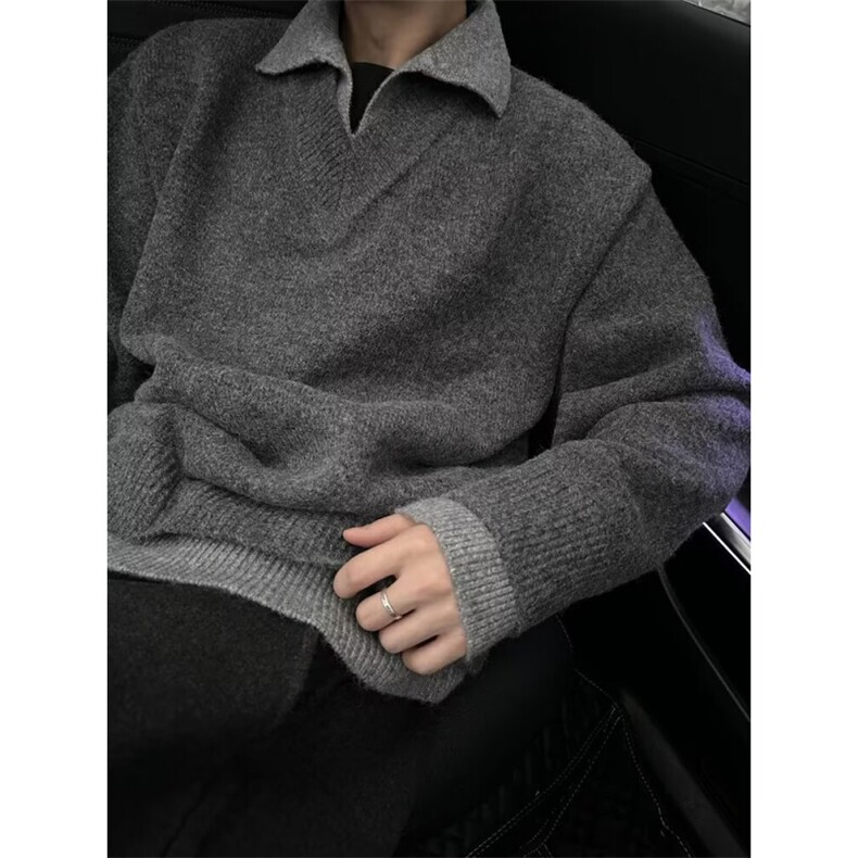 秋冬款~老钱风cleanfit假两件撞色领慵懒风毛衣针织W1333/特P65,男装针织衫/毛衣,电商B350