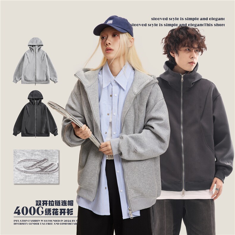 2025秋400g绣花连帽卫衣--5544模特图图片