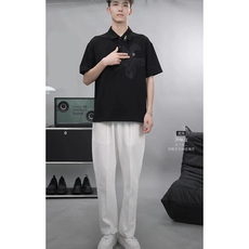 抖音--3非黑即白--时尚花卉POLO衫pl01-TP55，男装Polo衫，电商A089-1