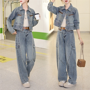 牛仔外套女洋气减龄显瘦春秋装2025新款轻熟风时尚气质两件套套装图片