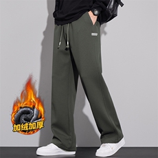 华夫格卫裤男士加绒加厚宽松直筒秋冬阔腿裤子Z9868-P40/加绒P50，男装休闲裤，星座509