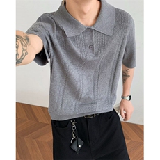 轻熟风麦穗提花短袖针织polo衫男夏季休闲宽松百搭上衣ST657-P52，男装T恤，星座412-2