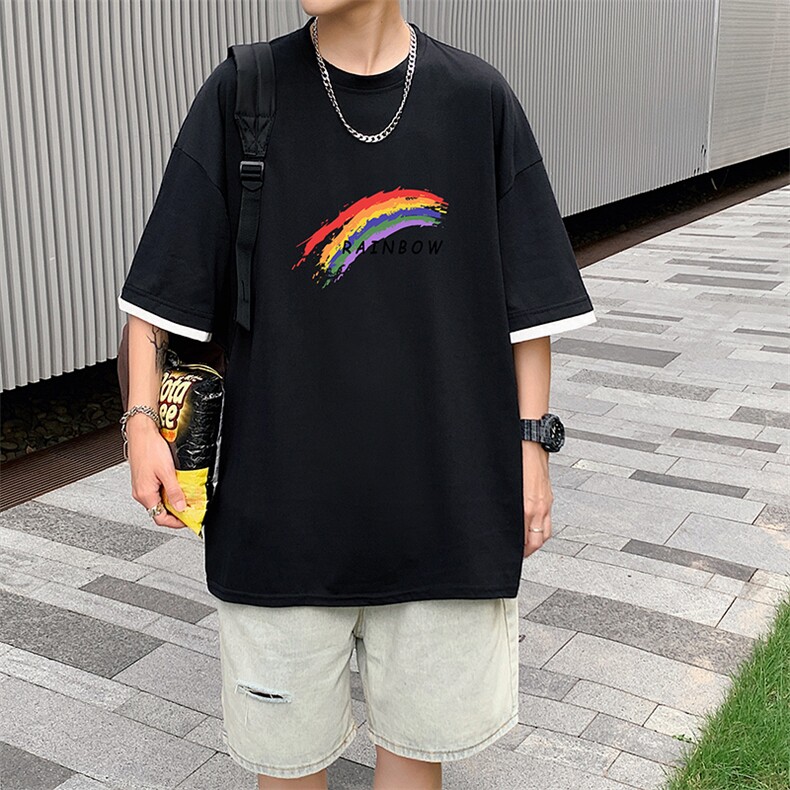 JT55064-P25假两件短袖t恤男大码胖子半袖体恤半截袖港风,男装T恤,电商A040