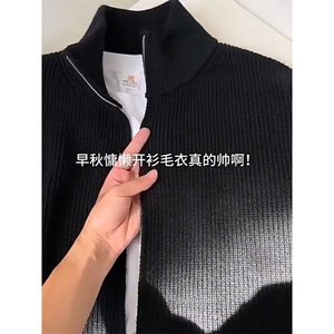 重磅秋冬北极绒双拉链毛衣开衫美式复古休闲慵懒风宽松针织衫外套图片