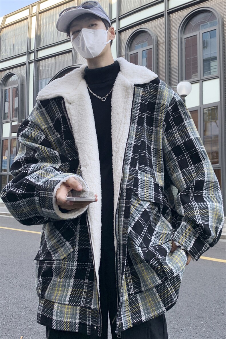 羊羔毛加绒加厚棉服外套男冬季百搭情侣棉衣M166P105控148,男装棉衣,电商A157