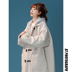 1中性牛角扣加棉呢可拆卸帽大码M-5XL大衣外套女FY8716P138控188，女装短外套，星座226-2