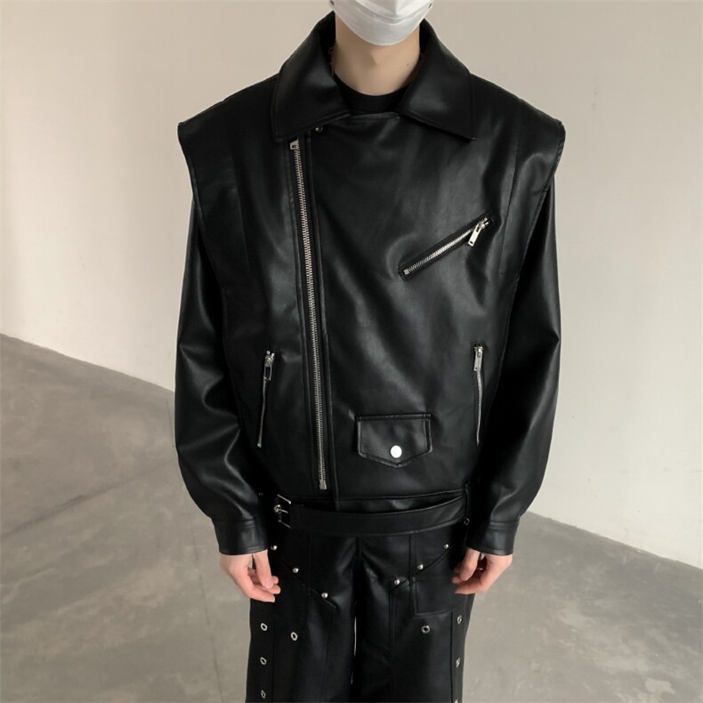 美式cleanfit潮酷PU皮机车夹克男宽松翻领外套PY05-P135,男装夹克,星座512-1（原513-3）