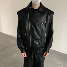 美式cleanfit潮酷PU皮机车夹克男宽松翻领外套PY05-P135，男装夹克，星座512-1（原513-3）