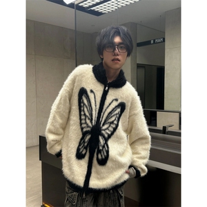 网络图现货！水貂绒开衫外套高级设计感情侣蝴蝶针织衫RD533-P90图片
