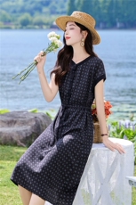 夏装新款优雅时尚收腰印花连衣裙，女装连衣裙，姿衣坊
