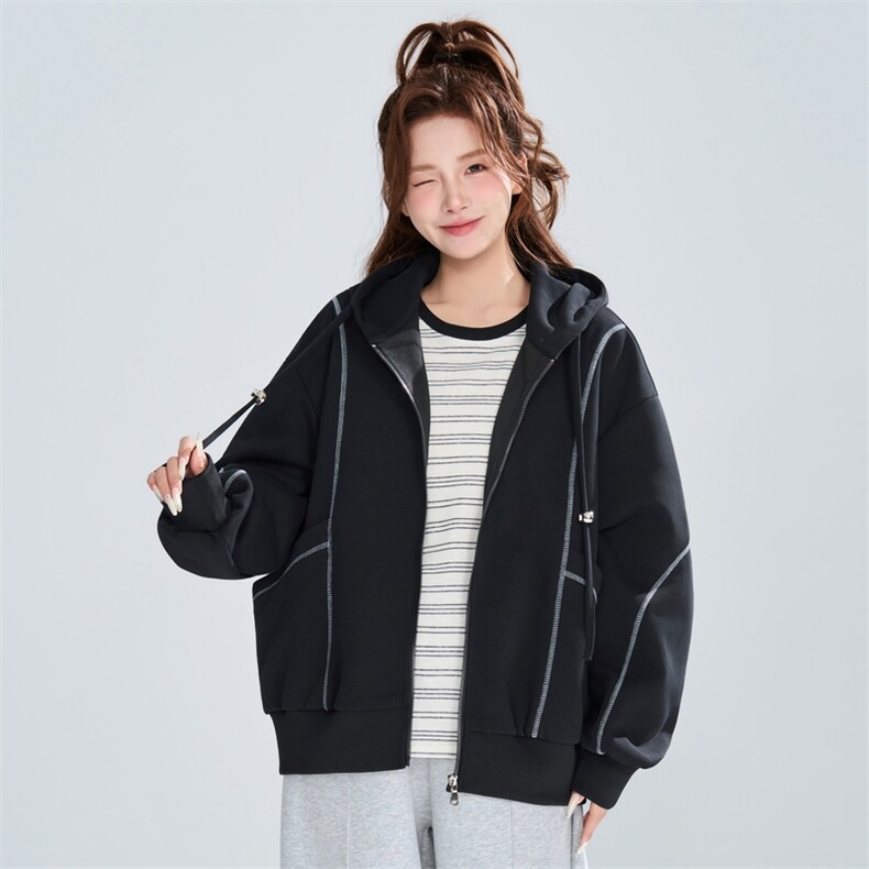 宽松休闲明线连帽开衫女春秋潮流百搭设计感外套XZ309JK8007P72,女装短外套,星座309（原A406）