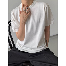 韩版设计感亨利领领短袖针织衫男复古合身刺绣短袖上衣T301，男装T恤，星座1116A（原606A-3）