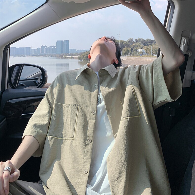 特批P35无差价夏季时尚潮流刺绣多口袋大码翻领短袖衬衫男CD5506图片