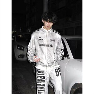 美式复古水洗喷脏做旧卫衣男女春秋季街头立领夹克外套视觉系上衣，男装夹克，星座516A