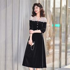 2024春秋新款气质优雅小香风高腰连衣裙子中长款网红直播工厂ins，女装连衣裙，韩宇舍