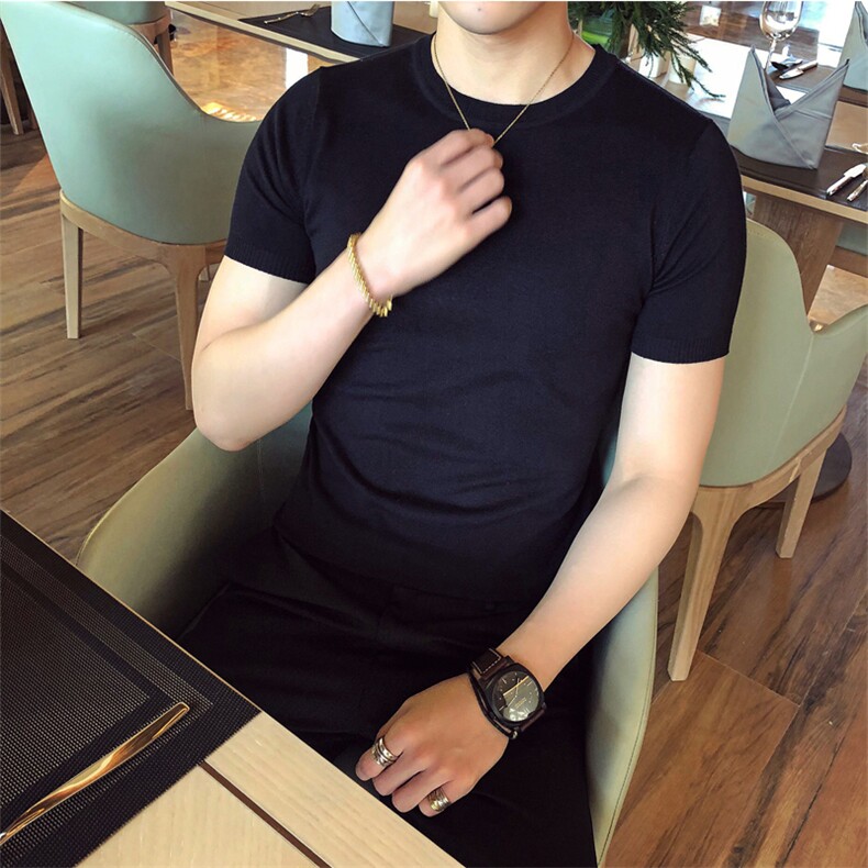 针织衫毛衣男M02/p40秋季短袖修身圆领纯色内搭打底衫线衣,男装针织衫/毛衣,电商D303